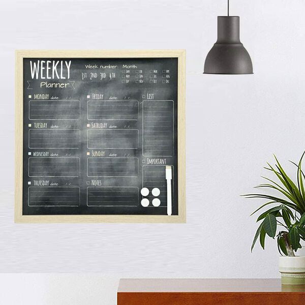 Wochenplaner-Tafel mit magnetischem Marker, inklusive 4 Magneten und &uuml;bersichtlichem Layout, schwarz image number 1