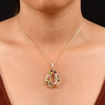 AA Mehrfarbig-Turmalin Schmuckset ca. 50 cm 925 Silber 750 Gelbgold Vermeil ca. 4,00 ct.