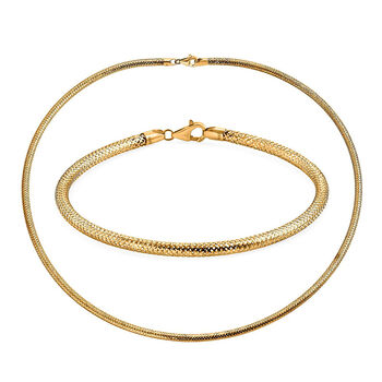 Royal Bali Kollektion- Schlangen-Ketten 19cm Armband und 45cm Halskette in 585 Gold