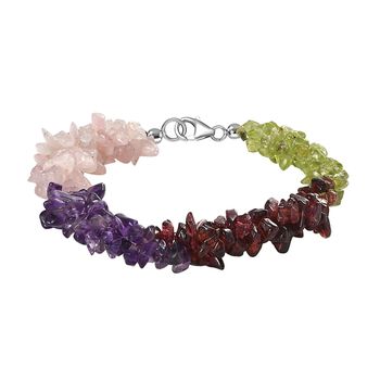 Mehrfarbiges Edelstein Armband, ca. 19 cm 925 Silber rhodiniert ca. 111.85 ct