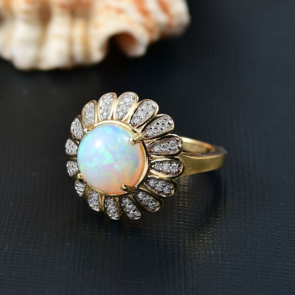 D'Joy AA Nat&uuml;rlicher, &auml;thiopischer Welo Opal, Moissanit Ring 925 Silber 750 Gelbgold Vermeil (Gr&ouml;&szlig;e 17.00) ca. 2,73 ct image number 2