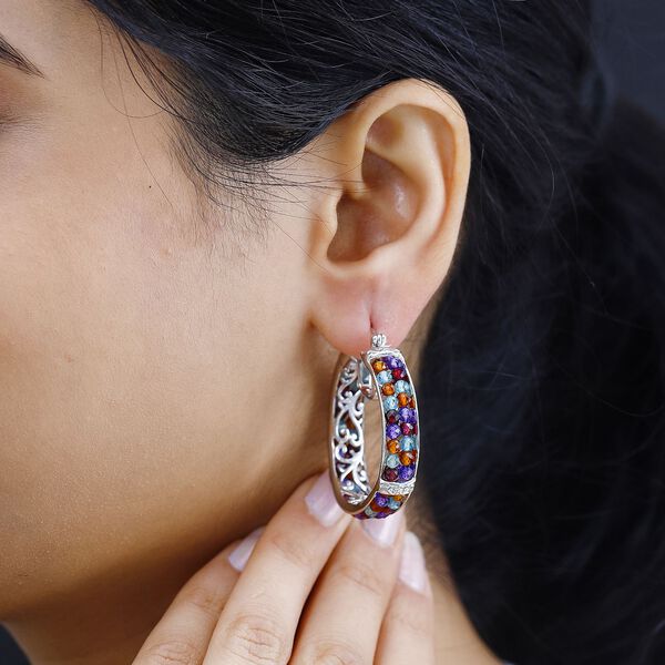 Blauer Apatit, Hessonit Granat Ohrringe Reines Messing ca. 14,00 ct. image number 3