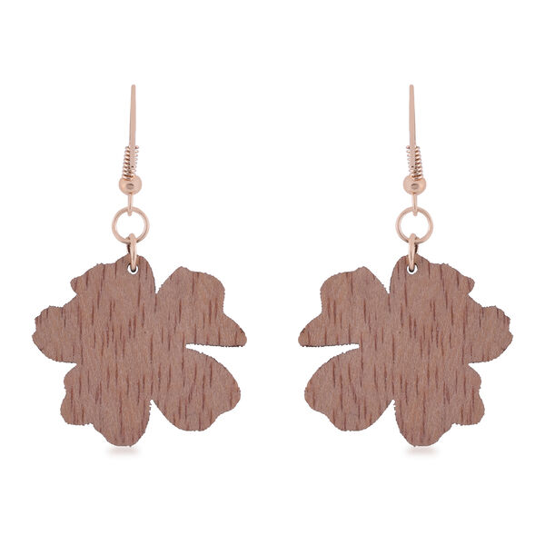2er-Set Blume und Blatt Design h&ouml;lzerne Fischhaken Ohrringe in Goldfarben image number 5