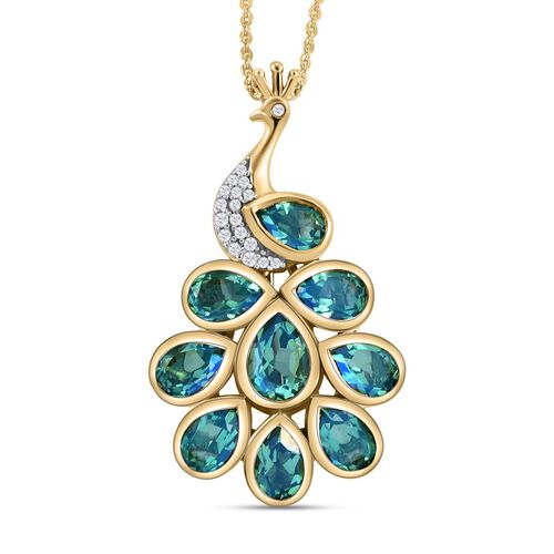 Pfau Triplett Quarz und Zirkon Anhänger mit Kette in Silber, 5,01 ct. image number 0