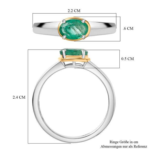 Gemfields Kagem Sambischer Smaragd Ring 925 Silber Rhodiniert und 750 Gelbgold Vermeil (Größe 21.00) ca. 0.75 ct image number 6