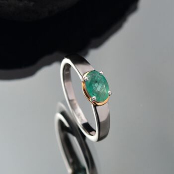 Gemfields Kagem Sambischer Smaragd Ring 925 Silber Rhodiniert und 750 Gelbgold Vermeil (Gr&ouml;&szlig;e 19.00) ca. 0.75 ct