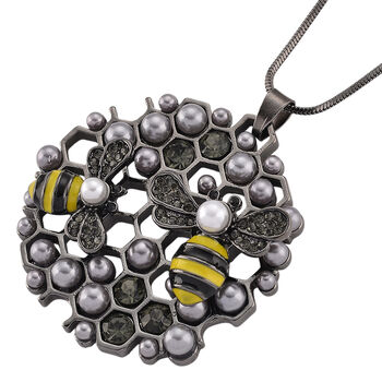 Schwarze Kristall, Kunststoff Perle Anh&auml;nger mit Kette ca. 63.5 cm + 5 cm Extender, Legierung emailliert, Legierung Schwarz