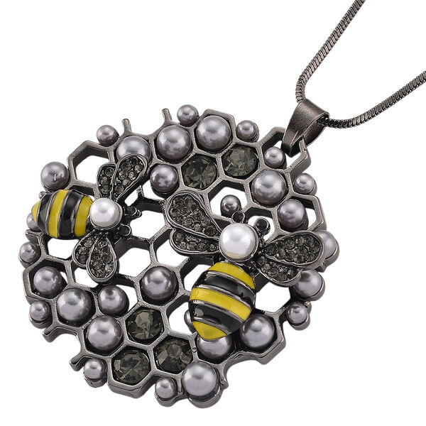 Schwarze Kristall, Kunststoff Perle Anh&auml;nger mit Kette ca. 63.5 cm + 5 cm Extender, Legierung emailliert, Legierung Schwarz image number 3