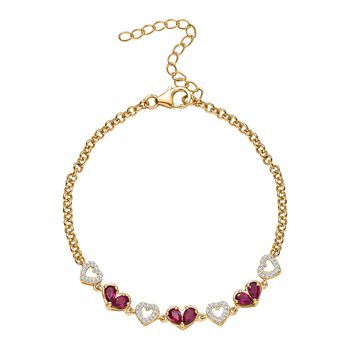 Afrikanischer Rubin (Fissure gef&uuml;llt), Wei&szlig;es Zirkon Armband, ca. 19 cm 925 Silber 750 Gelbgold Vermeil ca. 2.58 ct