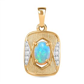 AA Natürlicher, äthiopischer Welo Opal, Weißer Zirkon Anhänger 925 Silber vergoldet ca. 0.60 ct