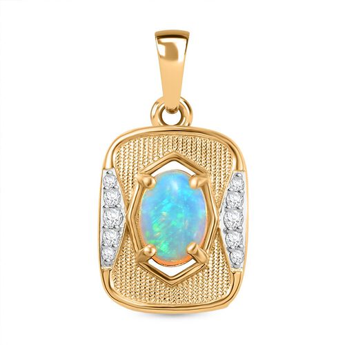 AA Natürlicher, äthiopischer Welo Opal, Weißer Zirkon Anhänger 925 Silber vergoldet ca. 0.60 ct image number 0