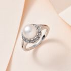 Süßwasser Perle, Weißer Zirkon Ring, 925 Silber platiniert (Größe 19.00) ca. 0.13 ct image number 1