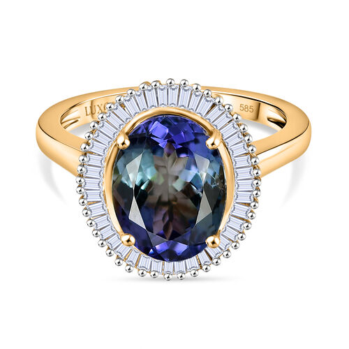 AAA Pfau Tansanit, Weißer Diamant Ring 585 Gold (Größe 17.00) ca. 3,45 ct image number 0