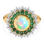 Natürlicher, äthiopischer Opal und Smaragd Halo-Ring, 925 Silber Gelbgold Vermeil  ca. 2,48 ct image number 0