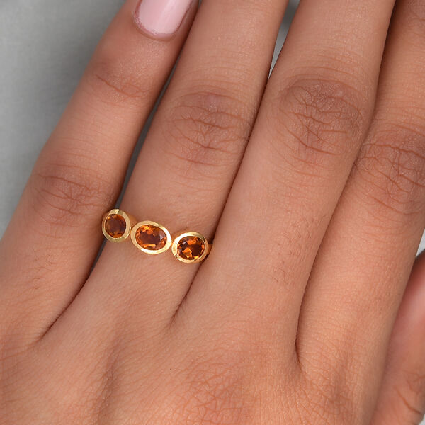 Madeira Citrin 3 Stein Ring 925 Silber vergoldet  ca. 0,98 ct image number 3