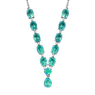 Pfau Triplette Quarz Collier, ca. 45 cm, 925 Silber platiniert ca. 17.08 ct