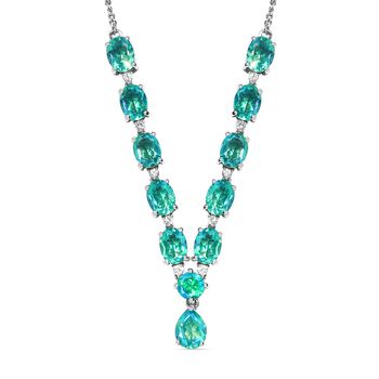 Pfau Triplette Quarz Collier, ca. 45 cm, 925 Silber platiniert ca. 17.08 ct