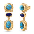 Blaues Türkis Ohrringe, Messing, goldfarben