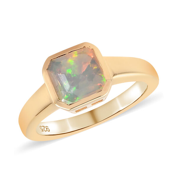 Nat&uuml;rlicher, &auml;thiopischer Opal Solit&auml;r-Ring, 925 Silber Gelbgold Vermeil  ca. 0,94 ct image number 4