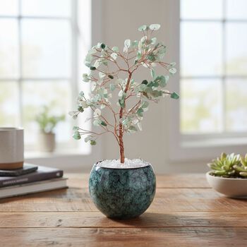 LIVMORE Edelsteinbaum mit 168 Aventurin Perlen Keramikschale ca. 18 cm Gr&uuml;n