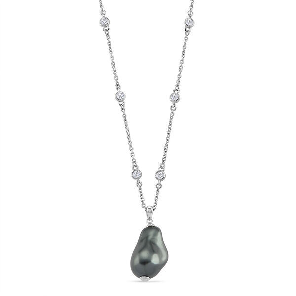 EverTrue wei&szlig;e Zirkonia und gr&uuml;ne Muschelkernperle 50cm Halskette