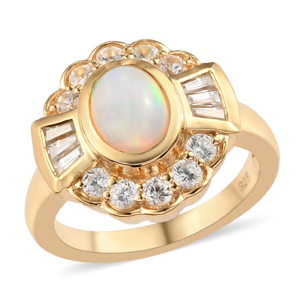 Natürlicher Äthiopischer Opal und Zirkon Ring 925 Silber vergoldet  ca. 1,85 ct image number 4