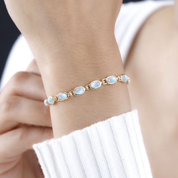 AA Natürlicher, äthiopischer Welo Opal Armband ca. 20 cm 925 Silber Gelbgold Vermeil ca. 6.02 ct image number 4