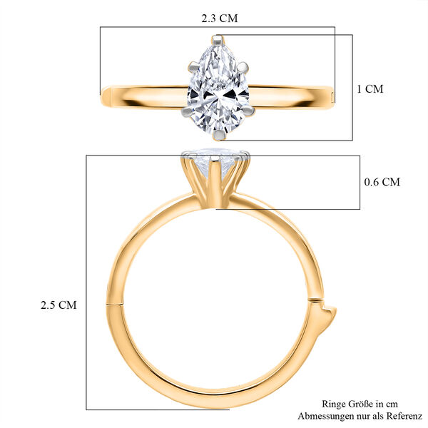 LUXURIANT SGL zertifizierter SI-GH Labor Tropfen-Diamant Ring, 925 Silber 750 Gelbgold Vermeil - 1 ct. image number 6