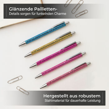 Pailletten-Kugelschreiber Set, 5er-Pack, Bunt, inkl. 5 Ersatzminen