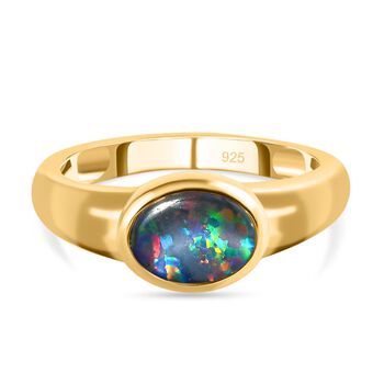 Boulder Opal Triplette Ring, 925 Silber vergoldet (Gr&ouml;&szlig;e 17.00) ca. 0.94 ct