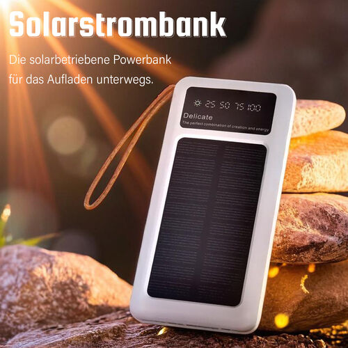 10.000mAh Solar Powerbank, multifunktional mit integrierten Kabeln und LED-Digitalanzeige, weiß image number 1
