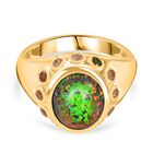 Lab Careted schwarzen Opal, Mehrfarbiger-Turmalin Ring, 925 Silber 750 Gelbgold Vermeil (Größe 18.00) ca. 1.99 ct