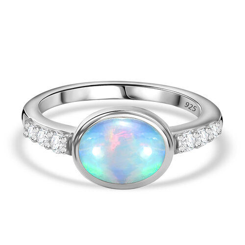 Natürlicher, äthiopischer Welo Opal und Zirkon-Ring, 925 Silber platiniert  - 1,46 ct. image number 0