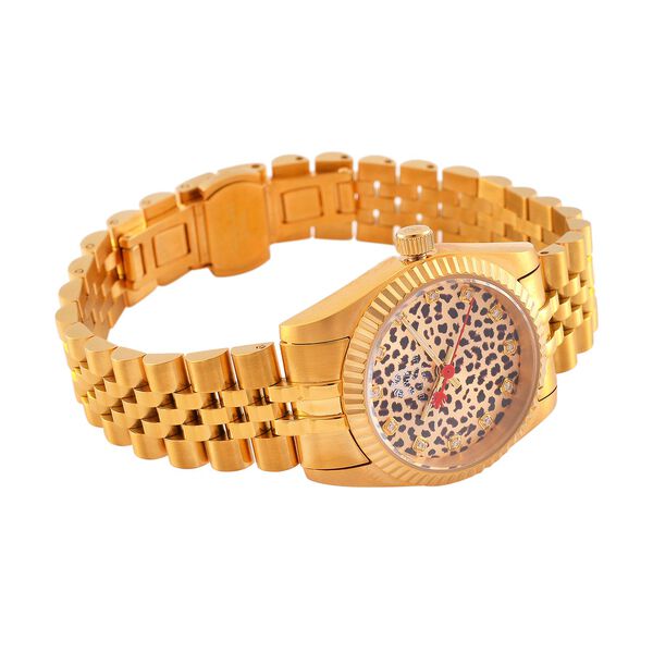 WILLIAM HUNT Moissanit-Akzent-Uhr, Schweizer Uhrwerk und Gold-Schneeleoparden-Zifferblatt image number 4