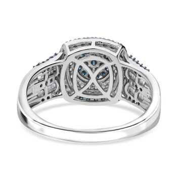 Blauer Diamant P, Wei&szlig;er Diamant Ring 925 Silber platiniert (Gr&ouml;&szlig;e 17.00) ca. 1.00 ct