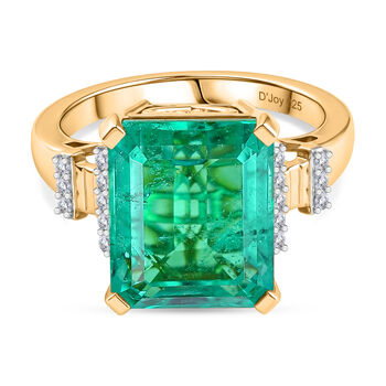 D'Joy Smaragd-Quarz Triplette, Wei&szlig;er Zirkon Ring 925 Silber 750 Gelbgold Vermeil (Gr&ouml;&szlig;e 17.00) ca. 10,84 ct