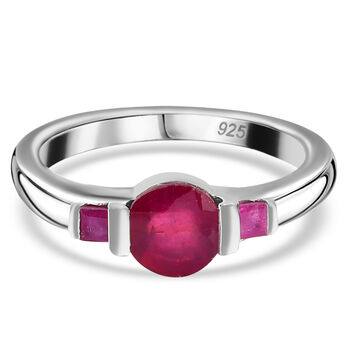 Rubin-Ring, Fissure gef&uuml;llt, 925 Silber platiniert (Gr&ouml;&szlig;e 16.00) ca. 1,45 ct