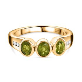 AA Natürlicher, italienischer Vesuvianit, Weißer Zirkon Ring, 925 Silber Gelbgold Vermeil, (Größe 20.00), ca. 1.45 ct