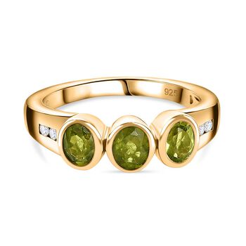 AA Nat&uuml;rlicher, italienischer Vesuvianit, Wei&szlig;er Zirkon Ring, 925 Silber Gelbgold Vermeil, (Gr&ouml;&szlig;e 20.00), ca. 1.45 ct