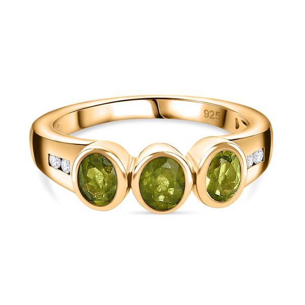 AA Nat&uuml;rlicher, italienischer Vesuvianit, Wei&szlig;er Zirkon Ring, 925 Silber Gelbgold Vermeil, (Gr&ouml;&szlig;e 20.00), ca. 1.45 ct