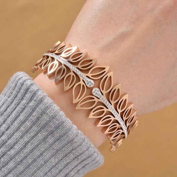 Wei&szlig;er Kristall Armreif ca. 19 cm Reiner Edelstahl IP Rosa Plattierung image number 2