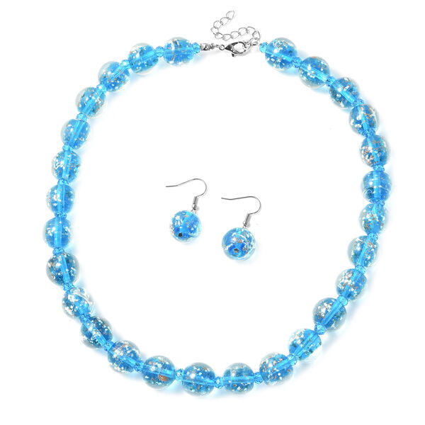 Murano-Stil Glas-Ohrringe und Kette, reiner Edelstahl, blau image number 0
