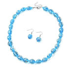 Murano-Stil Glas-Ohrringe und Kette, reiner Edelstahl, blau