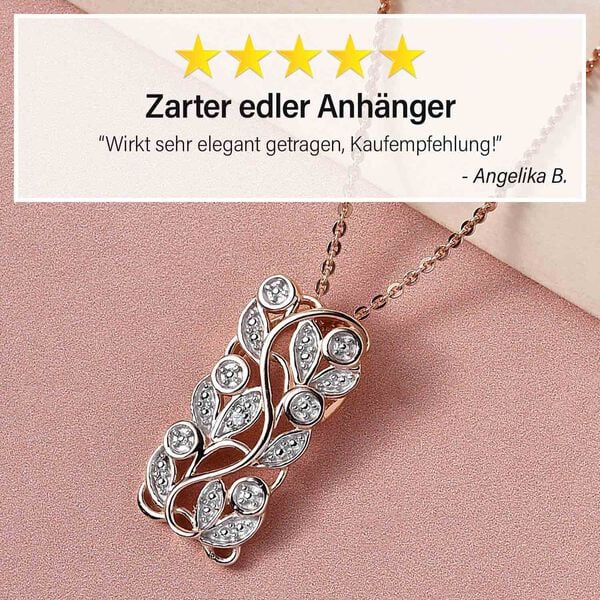 ALLORO rosévergoldeter Silber-Anhänger mit Diamantakzenten und 50cm Kette image number 2