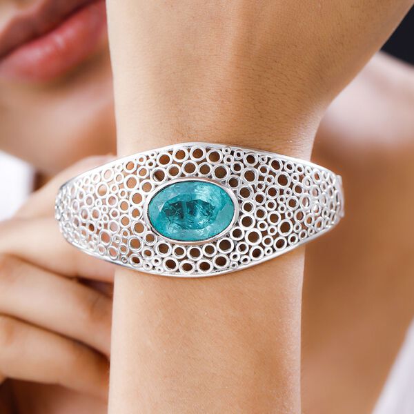 Smaragd-Quarz -Triplett Armreif, ca. 19 cm, 925 Silber platiniert, ca. 21.52 ct image number 3