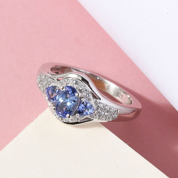 Tansanit und Zirkon Ring 925 Silber platiniert  ca. 0,97 ct image number 2