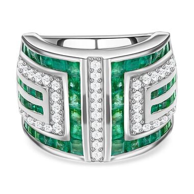 AAA Kagem Sambischer Smaragd Ring, Mäandermuster, 925 Silber platiniert (Größe 17.00) ca. 3.93 ct