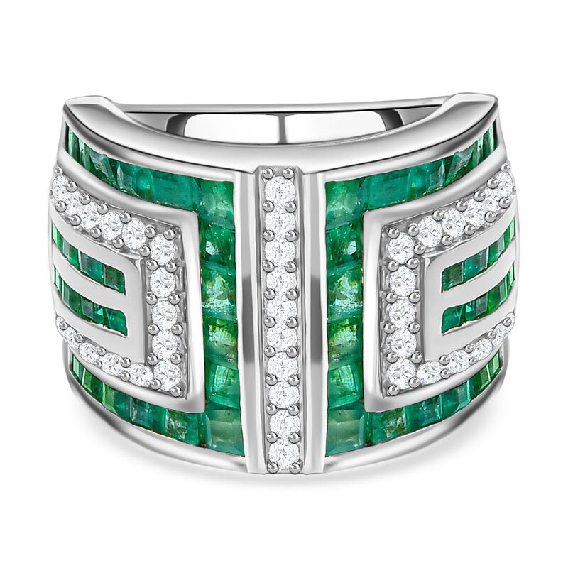 AAA Kagem Sambischer Smaragd Ring, Mäandermuster, 925 Silber platiniert (Größe 17.00) ca. 3.93 ct image number 0