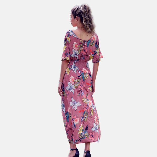 Gesmoktes Maxi-Kleid, Blumenmuster, Rosa image number 6