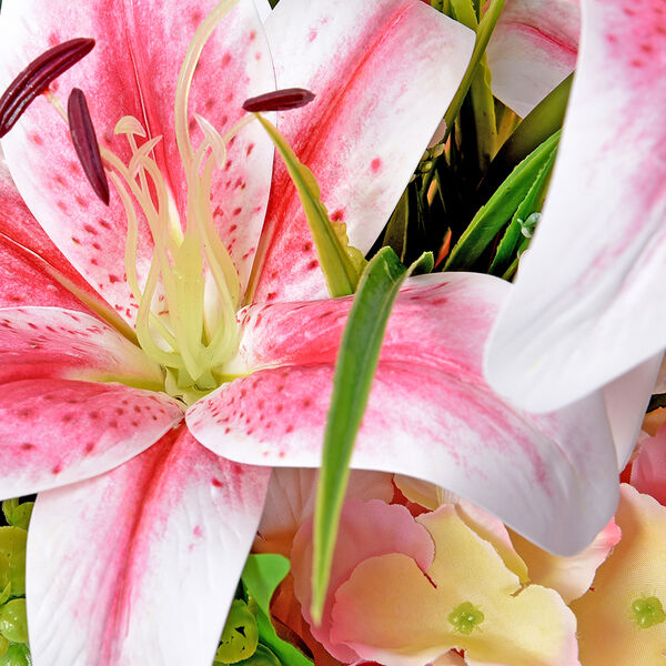 Rosa Lilie und Hortensien Kunstblumen im Keramiktopf image number 1